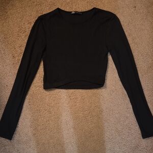 ZARA Black Long Sleeve Top - Cropped Length